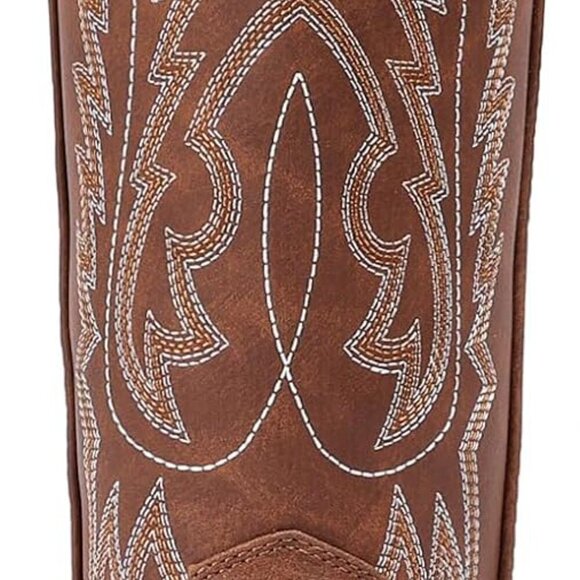 Cowboy Boots Women Faux Leather Square Toe Mid Calf Embroidered Western - Picture 6 of 8